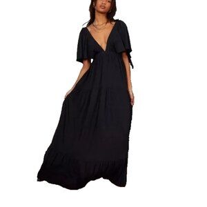 Free People Beach La La Tiered Maxi Dress Women Size S Black